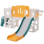 Aire de jeux avec tobogganpanier de basket et escaliers jardin enfant toboggan 6 en 1 - aire de jeux ...