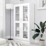 Armoire � vitrine - akozon - blanc brillant - 825x305x150 cm - 2 portes - agglom�r�