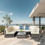 Aldabra - salon de jardin modulable 6 places en rsine tresse - marron et beige