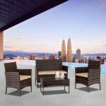 Alightup - salon de jardin en r�sine tress�e marron 4 places - coussins beige marron