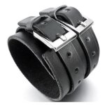 Alliage genuine leather bracelet menotte argent noir corde motard r�glable sadapter 7~9 pouce homme