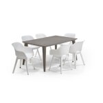 Allibert jardin table lima 160x100cm - capuccinno + 3 lots de 2 fauteuils akola blanc - rsine