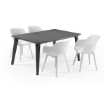 Allibert jardin table lima 160x100cm - graphite + 2 lots de 2 fauteuils akola blanc - r�sine
