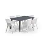 Allibert jardin table lima 160x100cm - graphite + 3 lots de 2 fauteuils akola blanc - r�sine