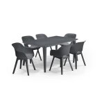 Allibert jardin table lima 160x100cm - graphite + 3 lots de 2 fauteuils akola graphite - r�sine