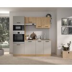 Alpaga - cuisine compl�te - ch�ne silva / gr�ge - 200 x 60 / 31 x 211 cm - avec colonne four et plan ...