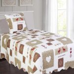 Alpes blanc - boutis montagne m�g�ve 180x240 cm + taie 65x65 - couvre lit ambiance chalet d�co cosy et ...