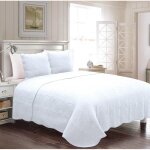 Alpes blanc - couvre lit blanc 2 personnes 230x250 cm + 2 taies - boutis 100% coton - piquage en vagues ...