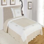 Alpes blanc - couvre lit boutis peaceland lin 100% coton 180x240 cm + 1 taie carre assortie ? brod ...