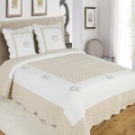 Alpes blanc - couvre lit boutis peaceland lin 100% coton 230x250 cm + 2 taies carres assorties ? brod ...