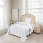 Alpes blanc - couvre lit blanc matelass� 180x240 cm + taie 65x65 cm - boutis �l�gant pour lit 1 pesonne ...