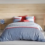 Alpes blanc - housse de couette 220x240 cm santorini + taies 100% coton 57 fils - style maritime bleu ...