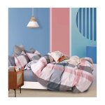 Alpes blanc - housse de couette rversible carreaux bleu et rose percale de coton 220x240 cm + 2 taies ...