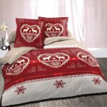 Alpes blanc - parure de draps coton chalet winter rouge largeur 160 (4p)