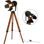 Lampe sur pied cin�ma tr�pied bois projecteur noir orientable style r�tro industriel marin e27.