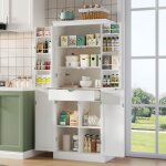 Ambiance armoire de cuisine - 75x40x182 cm - rangement de porte et tiroir interne - meuble colonne multifoncti ...