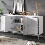 Ambiance buffet bas moderne - 150x38x595 cm - 4 tiroirs et 2 portes - blanc haute brillance - meuble ...