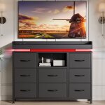Ambiance commode noire - 8 tiroirs en tissu amovibles - bande led multicolore - prises int�gr�es - rangement ...