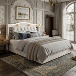 Ambiance lit hydraulique 160x190cm beige velours - rangement t�te + coffre - led ports usb / type - c ...