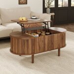 Ambiance table basse relevable ovale - 100x48x40 cm - plateau extensible et double rangement - meuble ...