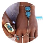 Amdxd bijoux bracelet bague femme turquoise rond larme plaqu argent bracelet chane bague