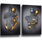 Amour c?ur 3d gris toile art mural peinture moderne 3d abstrait c�lin d�coration murale image d�coration ...