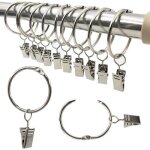 Anneaux pour rideaux - ensemble de 50 pi�ces avec pinces - diam�tre int�rieur de 35mm - argent