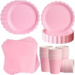 Anniversaire vaisselle de f�te 120 pi�ces rose clair � bord festonn� set jetable pour 40 invit�s - assiettes ...