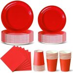 Anniversaire vaisselle de fete 96 pices rouge fonc party assiettes en papier set assiettes de fte jetables ...