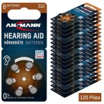 Ansmann piles auditives taille 312 / pr41 - 120 piles zinc - air pour aides auditives - marron