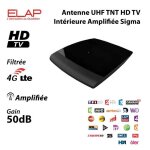 Antenne uhf tnt hd - elap - sigma - amplifie 50 db - design discret - cordon tv inclus