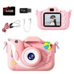 Appareil photo pour enfants 2. 0 pouces hd 1080p avec 64g carte - rose pour 3 � 12 ans cadeaux danniversaire ...