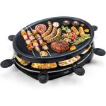 Appareil raclette 8 personnes plancha electrique grill thermostat r�glable avec 2 spatules et 8 po�lons ...