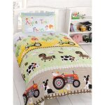 Ensemble housse de couette et taie doreiller - apple tree farm - junior - multicolore - vert - synthtique ...