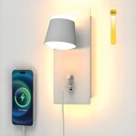 Applique murale blanche dimmable avec interrupteur et port usb type c pour chambre moderne 3000k 16w ...