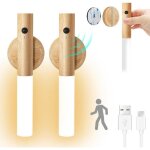 Applique murale en bois avec dtecteur de mouvement - rechargeable par usb - blanc chaud - sans fil - ...