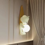 Applique murale enfant moderne ours dessin anim� verre lampe cr�ative r�sine rose / jaune d�coration ...