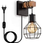 Applique murale int�rieur bois vintage e27 r�tro dimmable lampe murale avec prise et interrupteur lampe ...