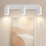 Applique murale int�rieure avec prise et interrupteur 3 spots - blanc gu10 lampe de chevet murale tourner ...