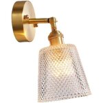 Appliques murales en laiton vintage - ulisem - abat - jour en verre nervur� - r�glable - cuivre bross� ...