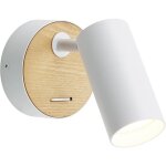 Applique murale - style nordique et industriel r�tro blanc avec fa�ade en bois naturel interrupteur int�gr� ...