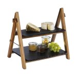Aps - pr�sentoir bois avec 2 plateaux en ardoise gn 1 / 2 et gn 1 / 3 aspect bois