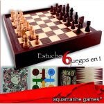 Aquamarine games - 6 jeux classiques : checs - dames - backgammon - oche - parchis - chelle (cp030) ...