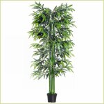 Arbre de bambou artificiel - outsunny - 180 cm pot inclus r�aliste vert