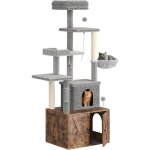 Arbre � chat 2 en 1 + enceinte de liti�re cach�e - meuble chat multiniveaux poteaux � gratter boules ...