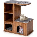 Arbre  chat 3 tages 81 cm - goplus - en bois - avec niches / plateformes / tapis  griffoir / coussin ...