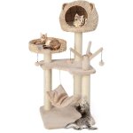 Arbre à chat 4 niveaux 121 cm - goplus - tige de massette - poteaux en sisal - plateformes / niche / ... Arbre à chat 4 niveaux 121 cm - goplus - tige de massette - poteaux en sisal - plateformes / niche / ...