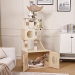 Arbre � chat griffoir avec maison de toilettes griffoir moderne 2 - en - 1 cache - liti�re b�tons avec ...