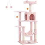 Arbre  chat hauteur 143 cm avec 4 poteaux  griffer 2 plateformes 1 niche 1 hamac 2 pompons rose bonbon ...