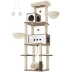 Arbre  chat hauteur 197 cm multi - niveaux avec 2 niches 2 paniers 4 griffoirs toiletteur tunnel plate ...